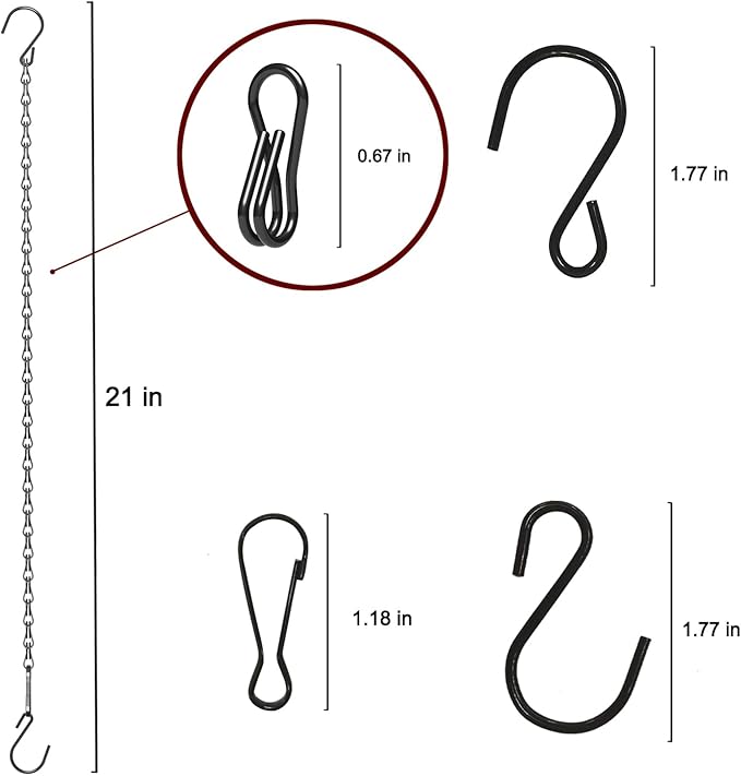 Adjustable Hanging Chain with Hooks, 20.8", Black 15pcs Heavy Duty for Hanging Grow Lights, Christmas Wreath, Neon Sign, Indoor Plants, Bird Feeders