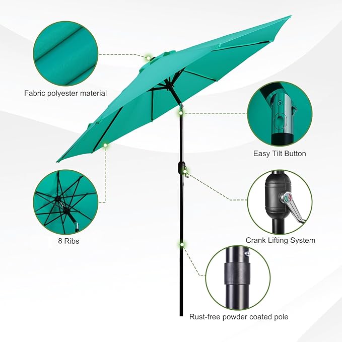 Backyard Expressions 9 ft. Patio Umbrella, Market Table Umbrella w/Tilt and Crank, 8 Ribs