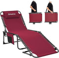 KingCamp Lounge Chair Outdoor, Folding Portable Tanning Chairs Comfy Adjustable 5-Position Lay Flat Foldable Chaise Chaser Lounger with Pillow for Outside Beach Patio Sun Bathing Pool Backyard, Wine