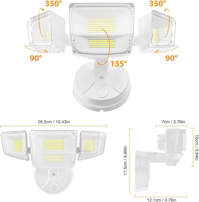 Onforu 90W Flood Lights Outdoor, 10000LM Ultra Bright 4-Head LED Security Light with Switch Control, IP66 Waterproof 6500K Exterior Lights for Yard Garage Patio