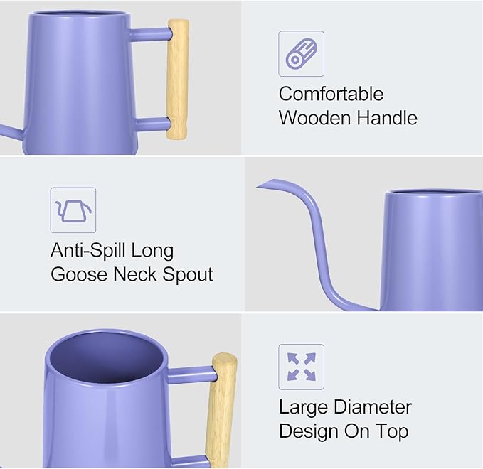 Watering Can Indoor Plants, 35 oz/1000 ml Metal Stainless Steel Watering Can Pot with Long Spout for Indoor House Plants Bonsai Outdoor Garden Flower Decorative (Purple)