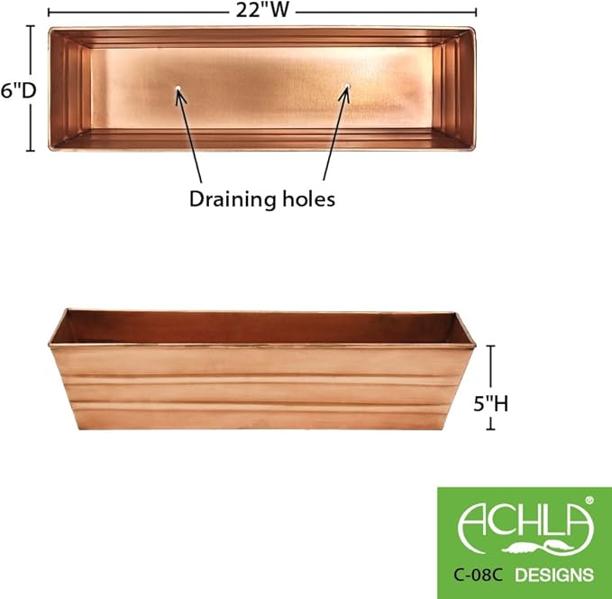 Achla Designs Copper PlatedWindow Flower Box Planter-Small (22" L x 6" W x 5" H)