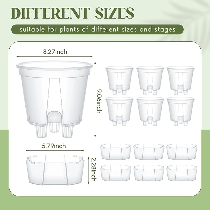 Self Watering Pots for Indoor Plants with Deep Reservoir and High Drainage Holes for Outdoor Plants and Flowers, Bare Root Planter(8.27'',Clear,6 Pcs)