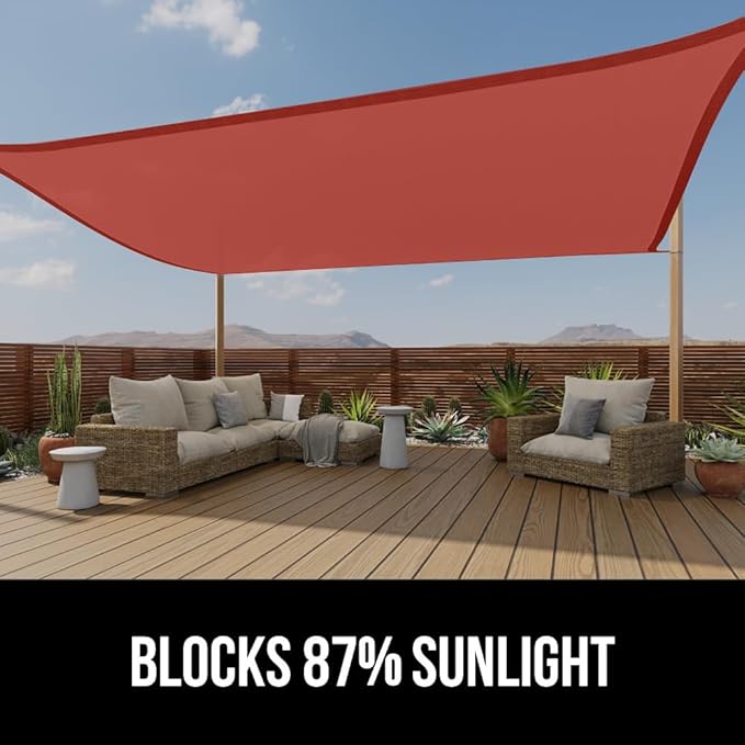 GORILLA GRIP Heavy Duty Sun Shade, UV Protection Fade Tear and Rust Resistant Rectangle Sunshade Canopy, Curved Edges Blocks Sunlight, Breathable Sail, Outdoor Patio, Lawn Garden, 16x16x16, Terra