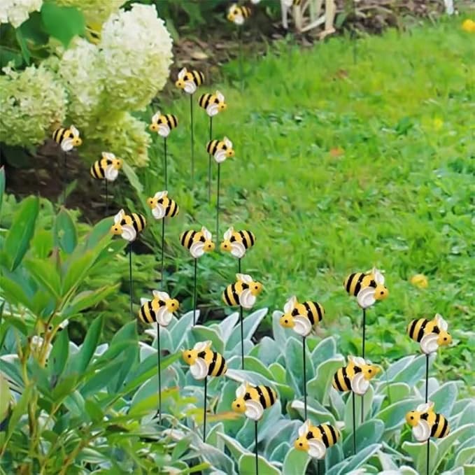 DYJAGYO 10Pcs Bee Garden Stakes Decor, Flower Pot Bed GardenDecorGarden Stakes Decorative, Honey Bee Decor for Yard and Garden, (10Pcs)
