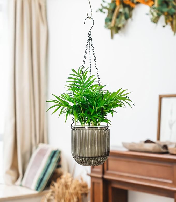 Josteve 5.2 Inch 2 Pcs Self Watering Hanging Planter Indoor Plant Pots Drainage Holes, Outdoor Small Hanging Planters Flower Pot Basket, Visible Water Level, Plant Hanger Home Decor, Gardening