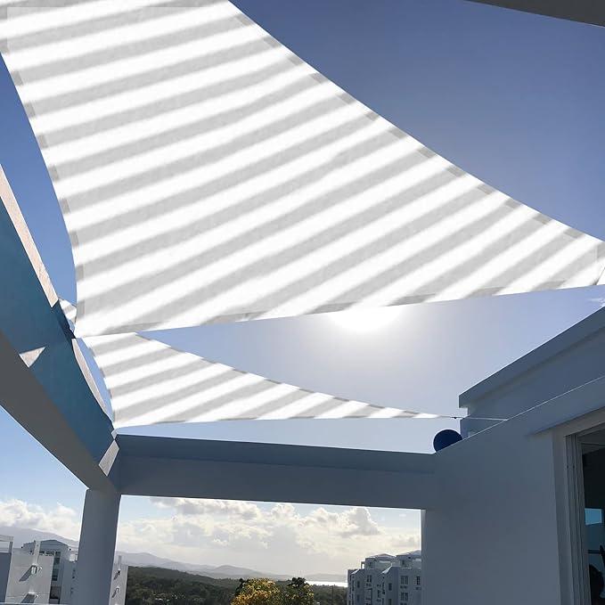 SUNNY GUARD Sun Shade Sail 12'x12'x12' Triangle Grey-White UV Block Sunshade for Backyard Yard Deck Patio Garden Outdoor Activities and Facility(We Make Custom Size)