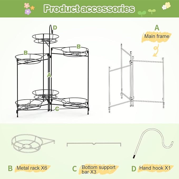 Heavy Duty Metal Plant Stand, Indoor Outdoor Plant Shelf & Rack - 6 Tiers 7 Pots, Plant Holder for Plants/Flowers/Planters, for Living Room Home Corner Patio & Garden