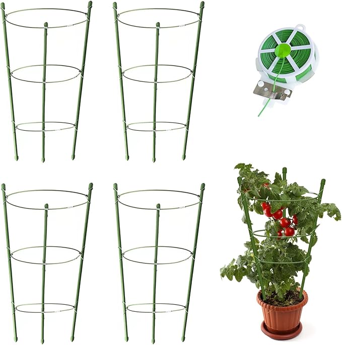 4 Pack Tomato Cage for Garden Plant Support, 18 inches Small Tomato Cages Tomato Trellis with Adjustable Rings, Plant Stakes for Peony Support, Tomato Stakes Rings for Climbing Plants