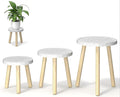 3-Pack Wood Plant Stands Indoor, Single Plant Stand for 6-12 Inch Pots, Mid-Century Modern Plant Stool, Tall Plant Stand for Large Plants for Living Room, Balcony, Office (White)