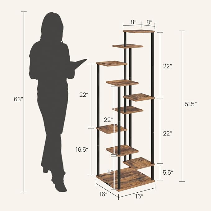 10 Tier Plant Stand Indoor, Tiered Corner Plant Shelf Flower Stand for Living Room, Balcony, Patio, Garden, Rustic Brown