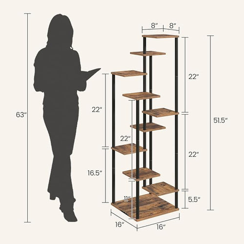 10 Tier Plant Stand Indoor, Tiered Corner Plant Shelf Flower Stand for Living Room, Balcony, Patio, Garden, Rustic Brown