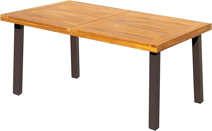 Flamaker Dining Table for 6 Acacia Wood Indoor Outdoor Home Kitchen Table with Iron Legs Large Rectangular Patio Table for Deck, Sunroom