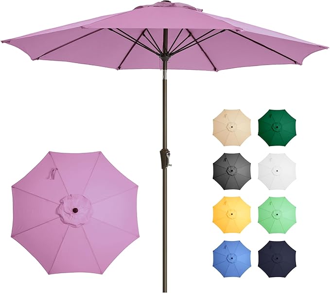 Ayge 9FT Large Outdoor Patio Umbrella Market Table Umbrella-UV Resistant, Easy Push Button Tilt and Crank, 8 Sturdy Fiberglass Ribs Heavy-Duty Pool Umbrella for Deck, Backyard,Garden,Purple