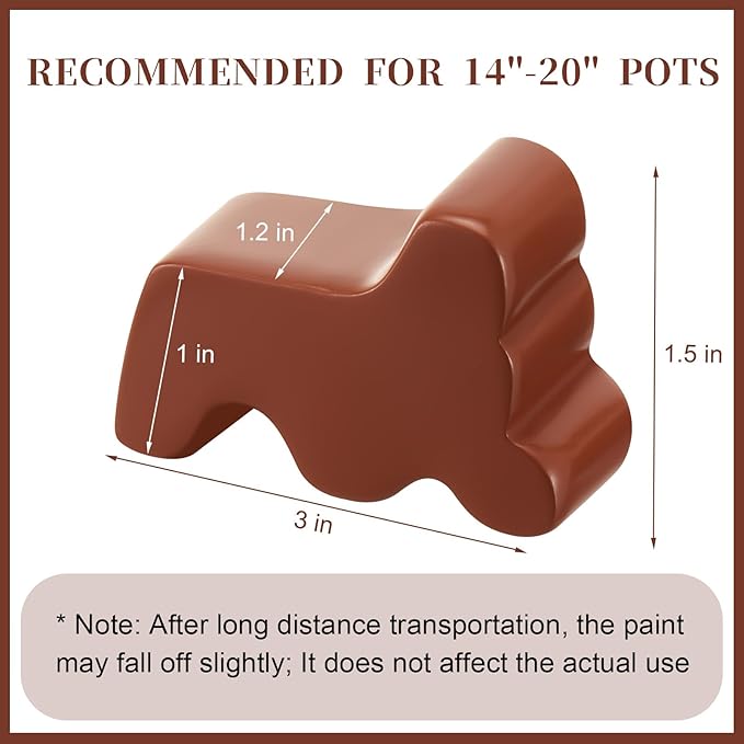 Kigeli 6 Pcs Resin Garden Pot Feet for Outdoor Planters 3 Inch Long 1.5 Inch Tall Flower Handmade Elevator Plant Feet Frost Proof Lifter for 14-20 in Pot(Brown)