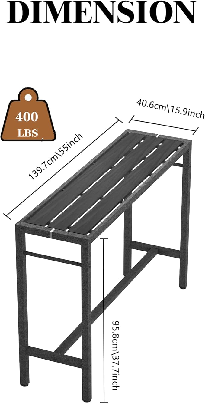 Outdoor Patio Bar Table, 55" Rectangular Counter High Top Table,Metal Pub Height Bistro Deske for Balcony, Backyard, Porch, Deck,Garden, Poolside