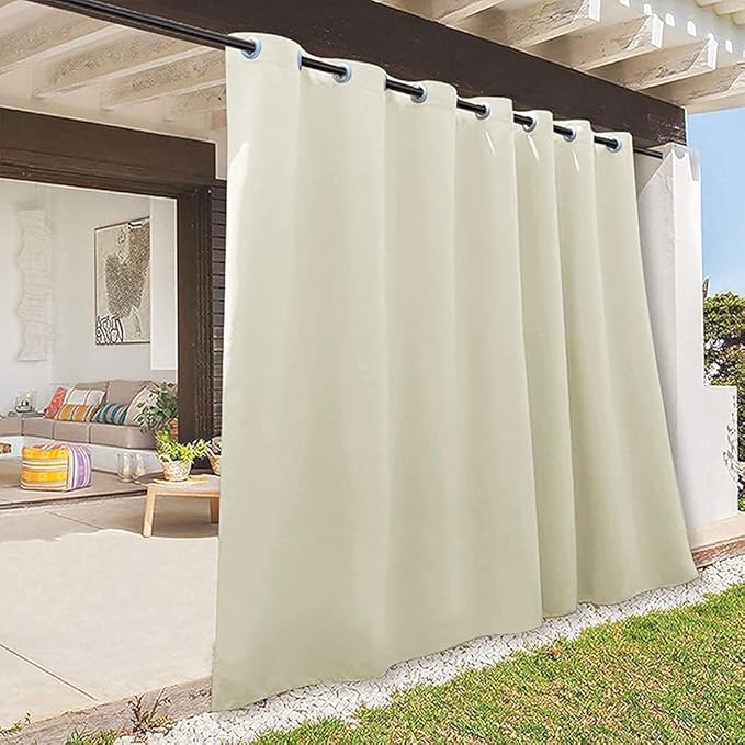 RYB HOME Extra Wide Outdoor Curtains for Patio Waterproof Heavy Duty Thermal Insulated in Summer Full Coverage Privacy for Porch, Cabana & Pergola, W100 x L95, Beige, 1 Panel