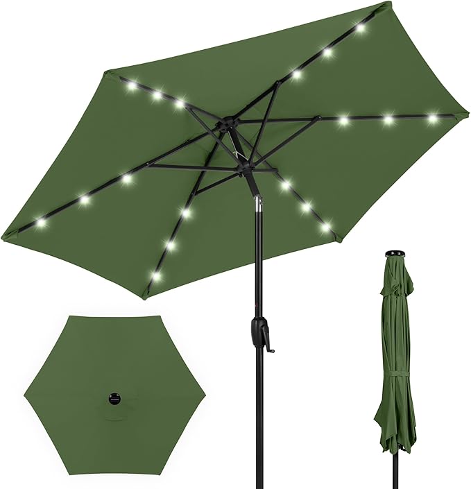 Best Choice Products 7.5ft Outdoor Solar Market Table Patio Umbrella for Deck, Pool w/Tilt, Crank, LED Lights - Fern