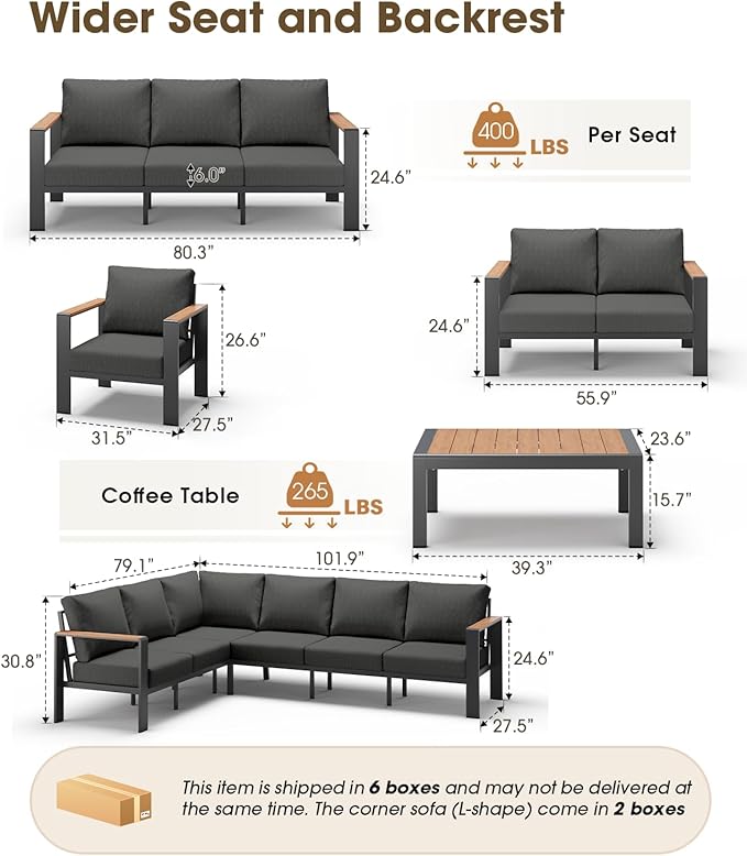 Aluminum Outdoor Patio Furniture Loveseat, All-Weather Patio Conversation Sets with Washable Thick Cushion, Morden Patio Furniture Set for Porch, Balcony, Deck, Yard, Graphite