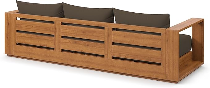 Modway Tahoe Acacia Wood Outdoor Patio Sofa in Natural Cocoa with Weather-Resistant Cushions - Ideal as a Porch Couch or Sunroom Sofa