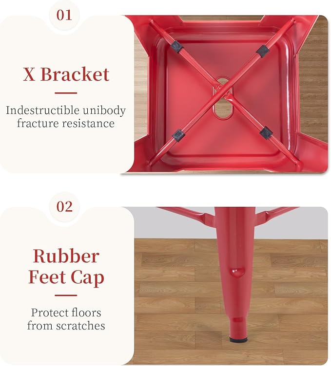 FDW Metal Bar Stools Set of 4 Counter Height Bar Stools 24 Inches Industrial Bar Chairs Patio Stool Stackable Backless Stool Indoor Outdoor Metal Kitchen Stools Bar Chairs (Red, 24")