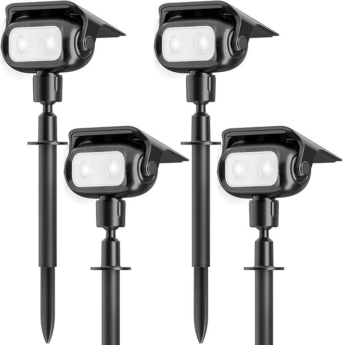 Nreonrick Solar Spot Lights 360° Adjustable Solar Lights Outdoor IP65 Waterproof with 2-in-1 Solar Powered Spotlights for Landscape Lighting for Garden, Yard, Pathway (Cool White, 4 Pack)