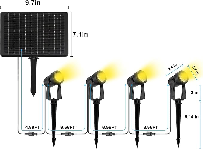 Zyan Solar Landscape Spotlights, Separate Monocrystalline Panels & USB-C Powered 16200mAh Auto On Off Dusk to Dawn, Outdoor IP65 Waterproof, Warm White for Yard Path Patio (100 Lumens × 12 Pack)