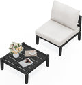 SERWALL HDPE Patio Furniture Set, 2 Pieces Outdoor Sectional Sofa Set, All-Weather Wood-Like Outdoor Sofa Couch with Coffee Table for Deck, Lawn, Black Frame with Khaki Cushion