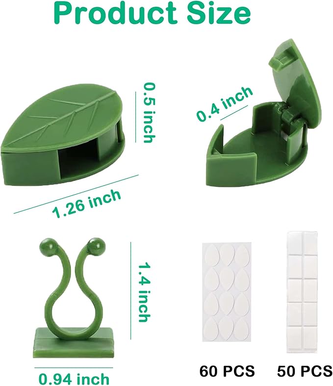 Plant Climbing Wall Fixture Clips, 100Pcs Self-Adhesive Plant Fixer Wall Clips Hook Vines Traction, Invisible Holder Leaf Shaped Wall Vines Fixing Clips Indoor Outdoor Decor