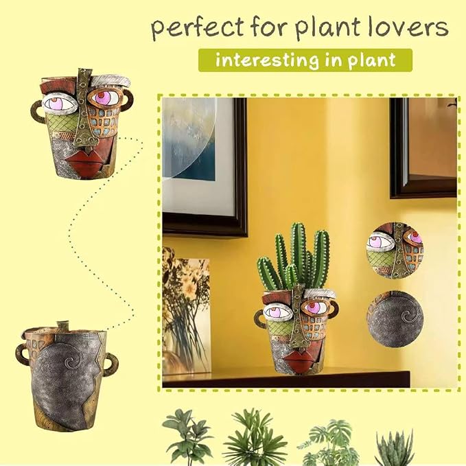 Picasso Abstract Face Flower Pot,Unique Resin Crafted Planter with Drainage Holes,Interesting Colorful Planter with Human face,for Indoor and Outdoor Botanical Home décor (Retro)