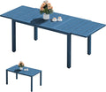 SERWALL Outdoor Expandable Dining Table 60" - 83", Patio Dining Table for 4-10 People, All Weather HDPE and Aluminum Outdoor Furniture for Backyard, Garden, Blue