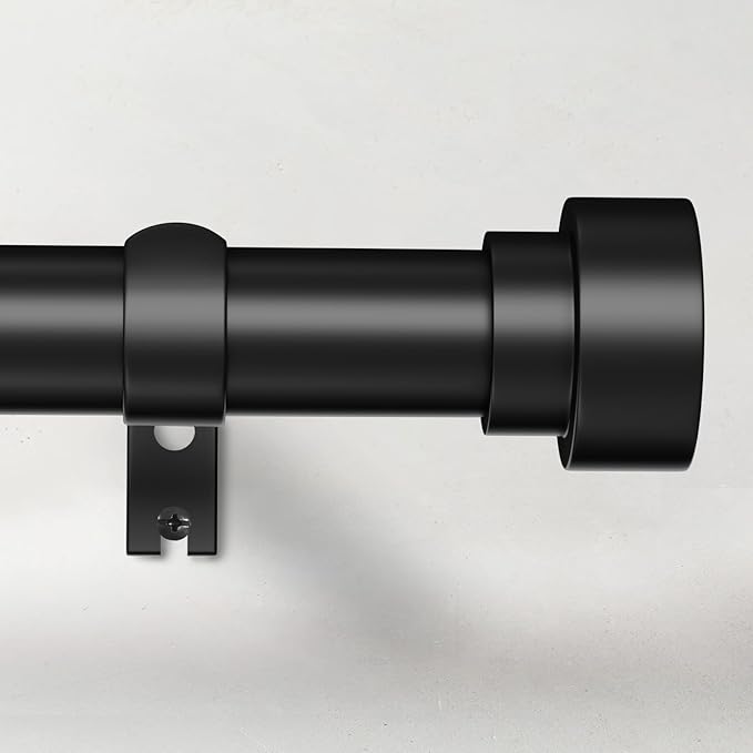 Time Forest Curtain Rods for Windows 32 to 170, 1 Inch Adjustable Black Heavy Duty Long Window Outdoor Curtain Rod for Patio, Modern Drapery Rods with Simple End Caps, Size 32"-170"