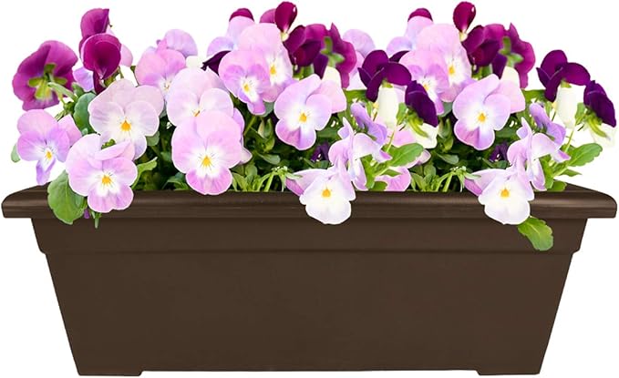 The HC Companies 28 Inch Romana Planter Box with Drainage Plug, Lightweight UV-Resistant Plastic Outdoor Planters, 1-Pack Flower Box for Garden, Patio, Balcony, and Fence, Chocolate