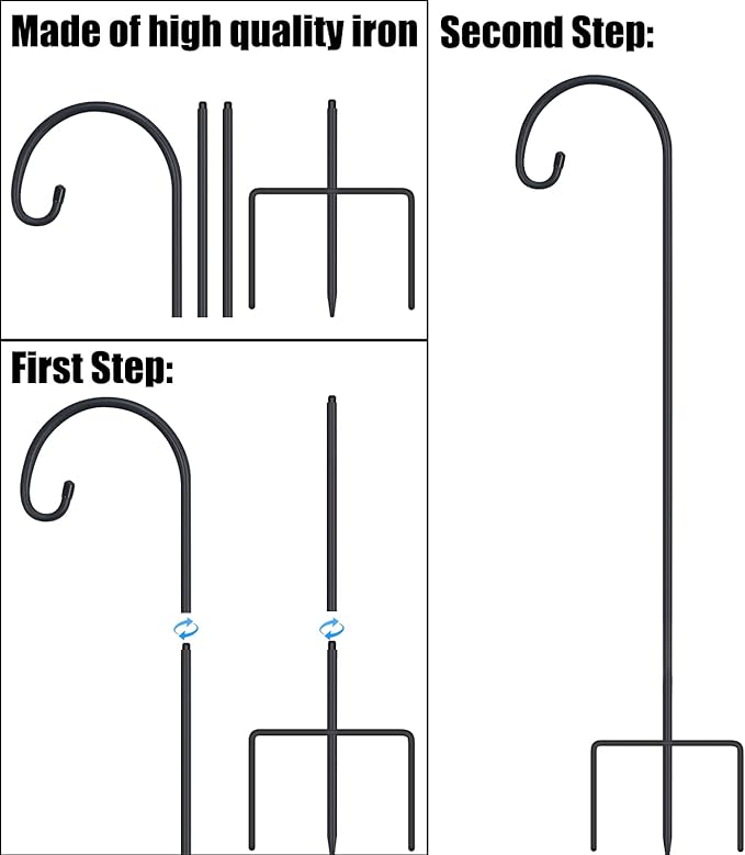 FEED GARDEN Adjustable 32 Inch Shepherd Hooks Thick Rust Resistant Steel Shepard Hooks for Outdoor Hanging Lanterns, Bird Feeders, Solar Lights, Weddings Decor 4 Pack