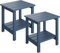 GarveeLife Adirondack Outdoor Side Table 18 x 15 in, HDPE 2-Tier Patio Side Tables for Outside, All-Weather End Table for Patio Pool Deck Indoor Backyard, Navy Blue-2Pcs