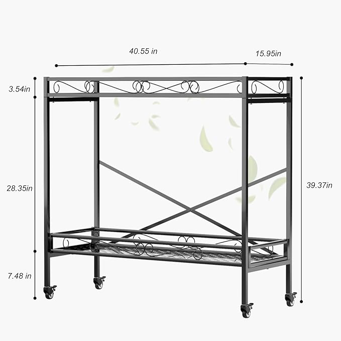 Zhongma 2 Tier Sturdy Metal Plant Stand with Wheels, 40.5x16x39.4 Inch High, Heavy Duty Succulent Shelf for Home Indoor and Outdoor, 440 LBS Capacity & Heavy Duty Construction