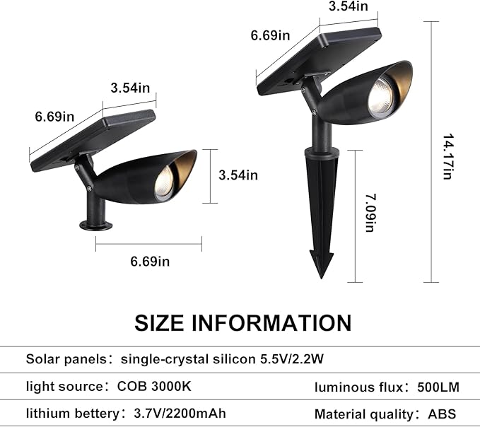 Boajuna Solar Spot Light Outdoor, Solar Landscape Spotlight Waterproof Security Wall Lamp Lights for Patio Yard Lawn Driveway Trees Flags Christmas Decor