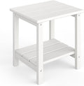 GarveeLife Outdoor Side Table 2-Tier, 18 in HDPE All Weather Resistant Patio Side Tables for Outside, End Table for Patio Pool Deck Indoor Backyard, White