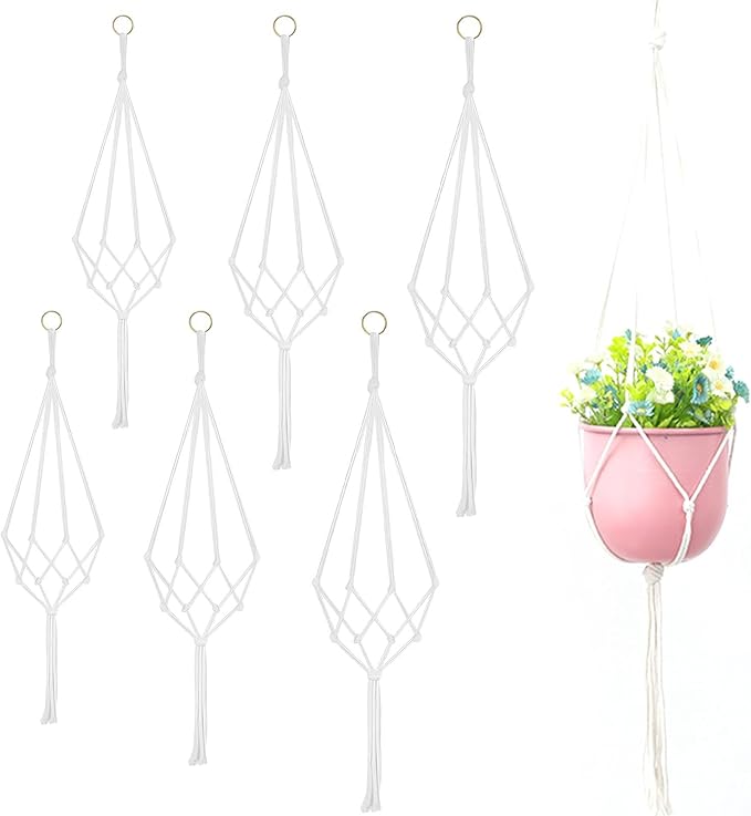 6 Pack Macrame Hanging Planter Holder 3 Sizes Indoor Hanging Planter Basket,Hanging Planter Basket Rope Holder Bohemian Hanging Planter for Home Bedroom Window Farmhouse Decor