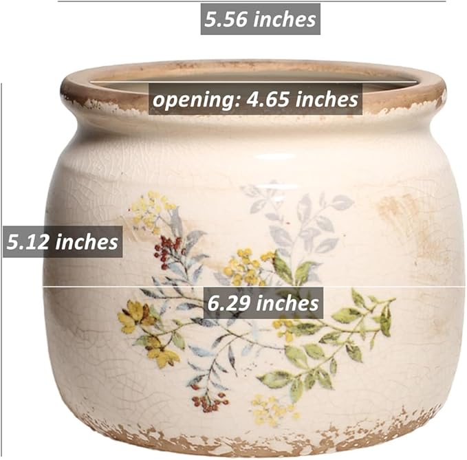 Pots for Plant, Cottage Rustic Clay Ceramic Tabletop Flower Pots, 6.29'' Plant Pots Indoor with Drainage, Sage Yellow Vase & Planters, Farmhouse Home & House Decor, Gifts for Mom