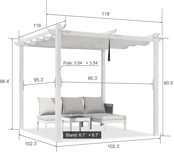 PURPLE LEAF 10' x 10' Aluminum Outdoor Pergola White Wind-Resistant Retractable Pergola with Double Sun Shade Canopy Heavy-Duty Metal Pergola for Patios Backyard Deck Garden, White