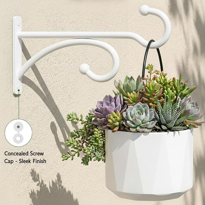2Pack 6 Inch Plant Hangers for Hanging Baskets, Hanger for Indoor and Outdoor Plant Pots Holder, Wall Hook for Planters, Flower Basket, Wind Chimes, Lantern, Light, Bird Feeder, Home Décor-White