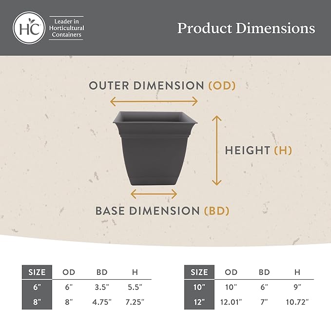 The HC Companies Eclipse Square Plastic Planter w/Attached Saucer - Outdoor & Indoor Plant Pot with Drainage Holes - Lightweight, UV-Resistant Plastic Pots for Plants (6" Cappuccino, Pack of 1)
