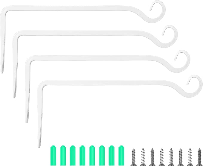 Plant Hanger Indoor/Outdoor 10 inch Metal Wall Plant Hook Decorative Plant Hanger for Bird Feeders, Planters, Lanterns, Wind Chimes, Home Decor(4Pack,White)