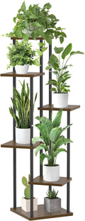 6 Tier Plant Stand Indoor Outdoor, Tall Metal Wood Muti-Level Planter Shelf Holder, Sturdy Large Vertical Corner Orchid Flower Pot Display Rack for Narrow House Decor Office Living Room Bedroom, Oak