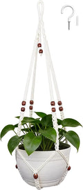 35 Inch Macrame Plant Hanger, Large for up to 15 Inch Pot Extra Long Hanging Planter Holder Basket with Wood Beads for Indoor Outdoor Home Decor (Ivory, 1-Pack)