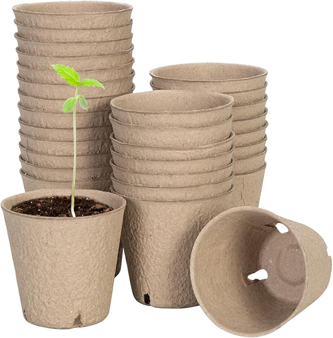 VIVOSUN Peat Pots, 30 Packs 3.15-Inch Seed Starting Pots with Drainage Holes, Round Nursery Pot, 20 Plant Labels for Flowers, Plants, Vegetables, 30Pcs