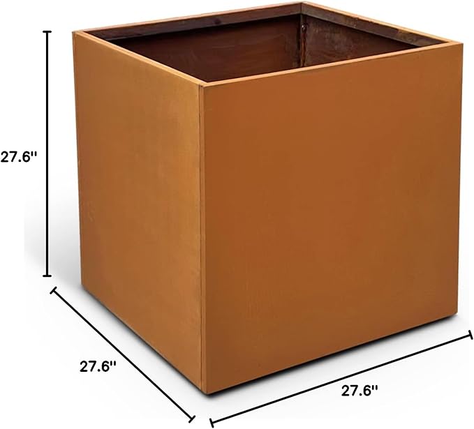 Corten Steel Planter Metal Square Planter 28 Inch Corten Planter Box Tall Cube Rustic Steel Planters for Outdoor Commercial Residential Garden Patio and Backyard