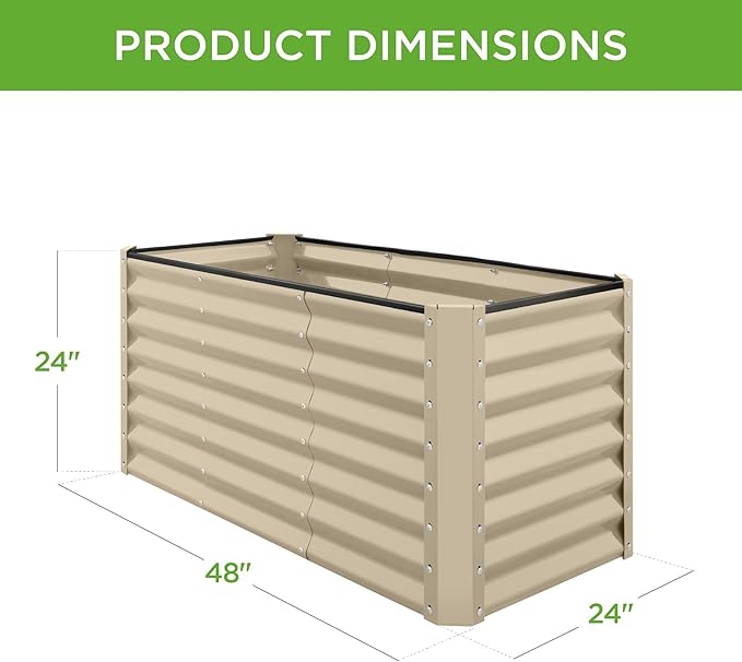 Best Choice Products 4x2x2ft Outdoor Metal Raised Garden Bed, Deep Root Box Planter for Vegetables, Flowers, Herbs, 119 Gallon Capacity, 100% Non Toxic Materials - Beige