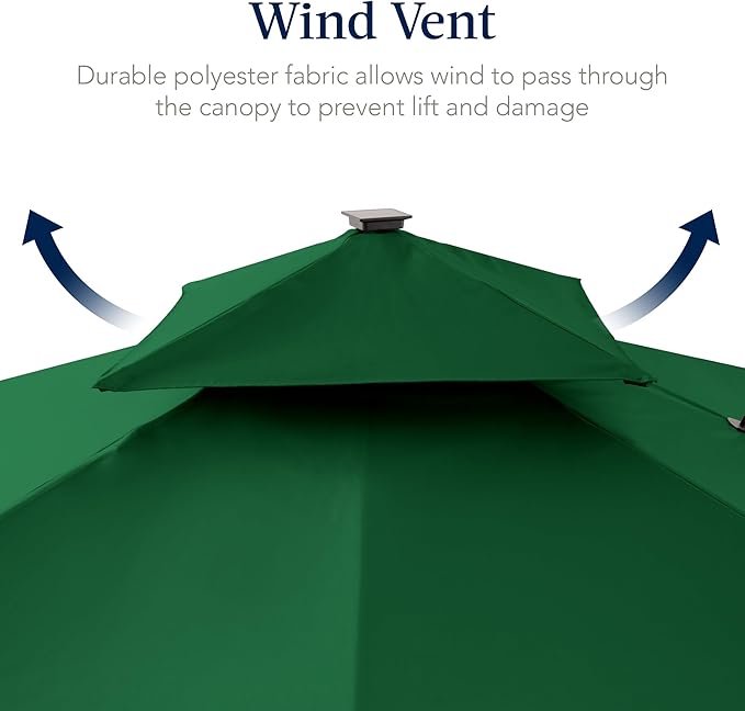 Best Choice Products 9x12ft LED Cantilever Patio Umbrella w/Base Included & 360° Rotation, Large Solar Offset Hanging Outdoor Sun Shade for Deck, Backyard Table w/Stand & Lights – Green